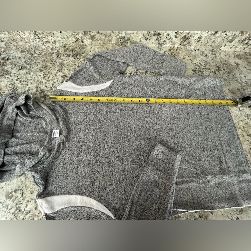 Old Navy Heather Gray White Lightweight Pullover Hoodie Kangaroo Pouch Size L - Picture 9 of 9